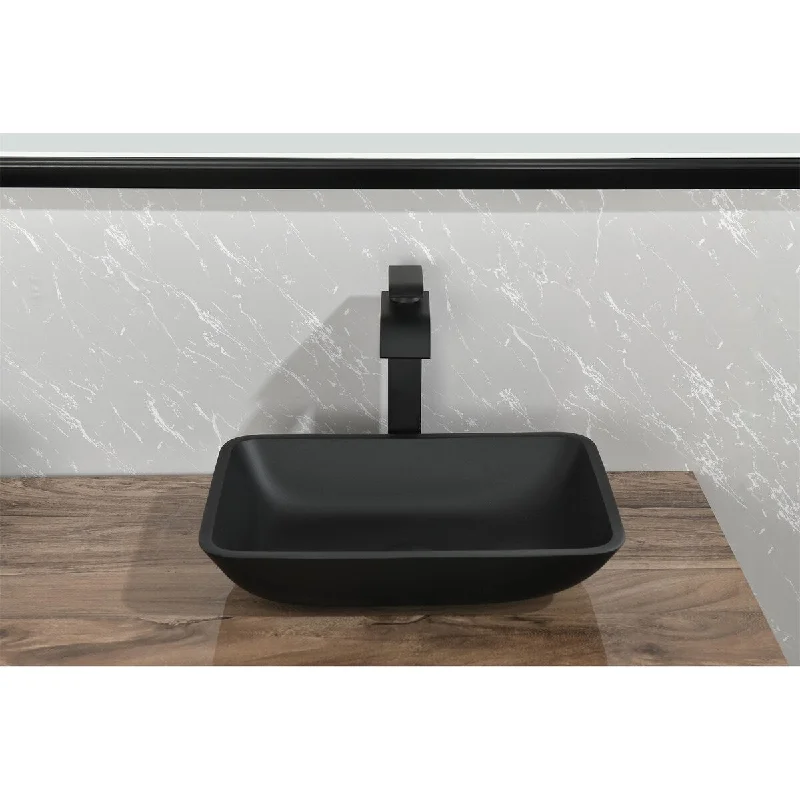 13.0" L -18.13" W -4" H Matte Shell Glass Vessel Bathroom Sink, Black