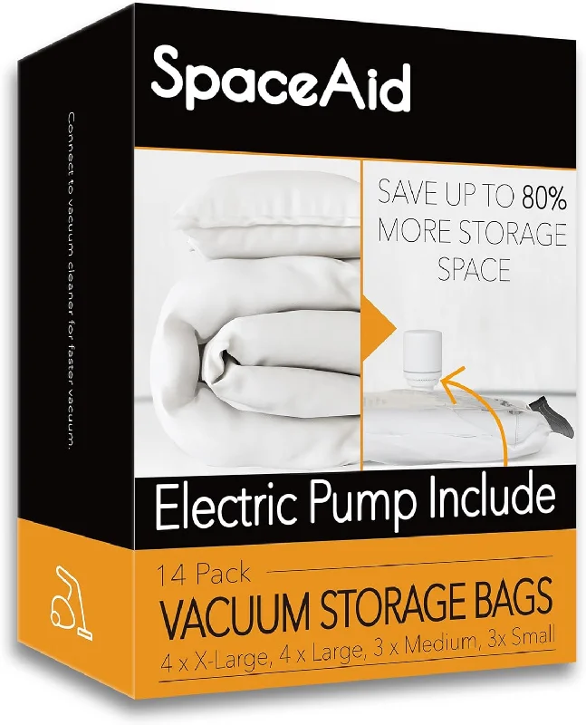 SpaceAid 14 Pack Vacuum Bags with Electric Air Pump (4 Jumbo/4 Large/3 Medium/3 Small)