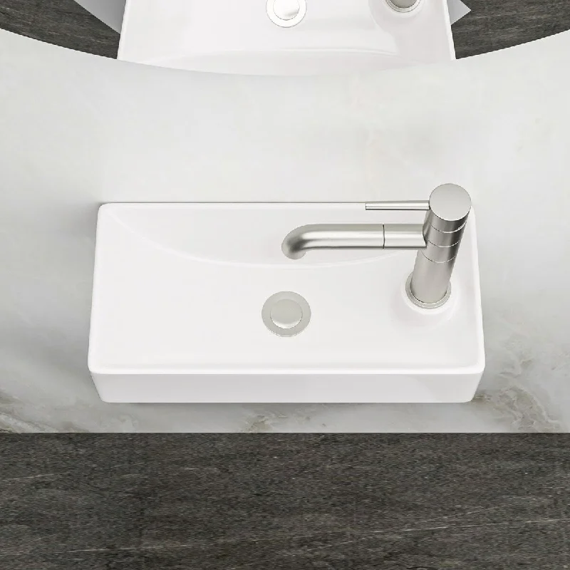 17 inch White Ceramic Rectangle Wall Mount Bathroom Sink with Single Faucet Hole