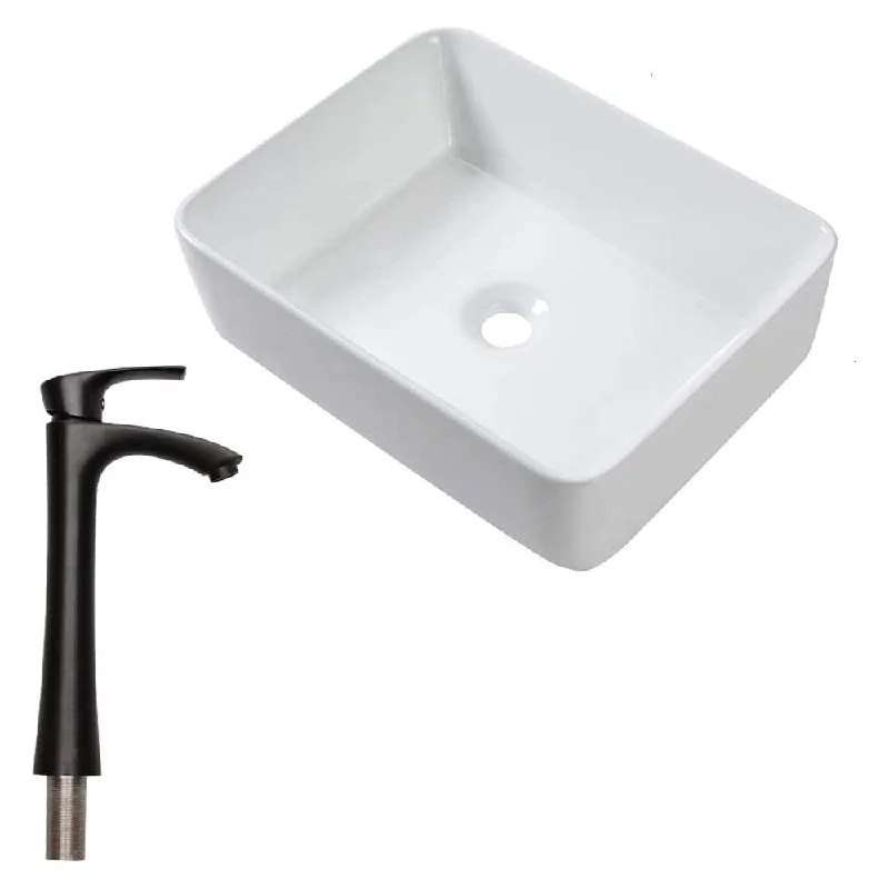 19"x15" Rectangle Bathroom Porcelain Vessel Sink with Fauce - 19 x 15