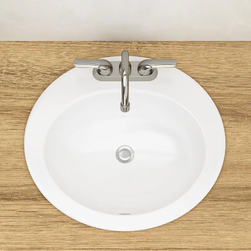 20 Inch White Ceramic Oval Drop-in Bathroom Sink with Three Faucet Hole