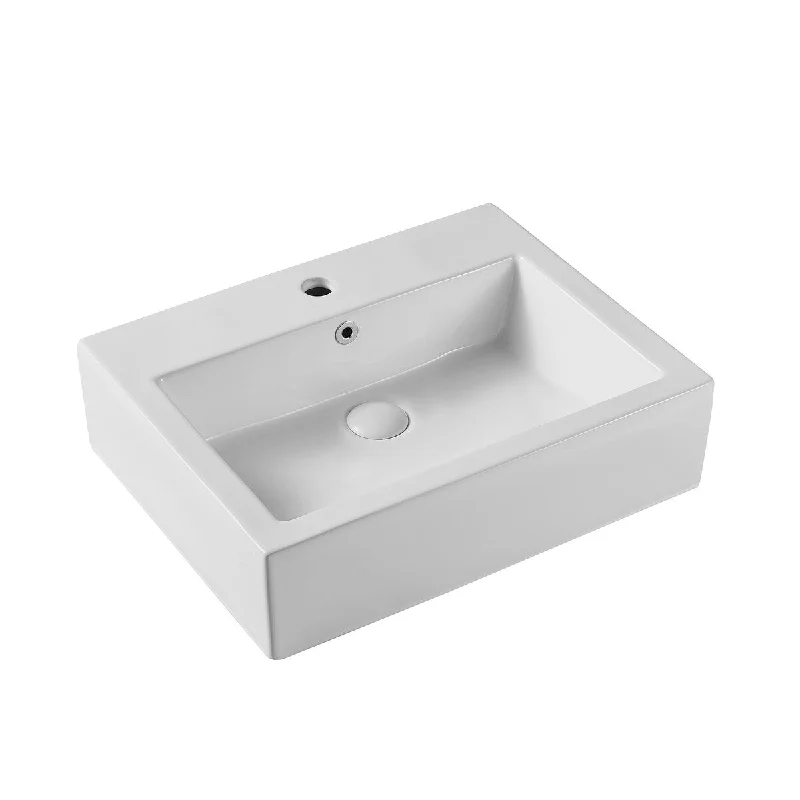 22"x17" Ceramic Rectangular Wall-mounted White Bathroom Sink, Scratch Resistant, Acid Resistance, Low Water Absorption