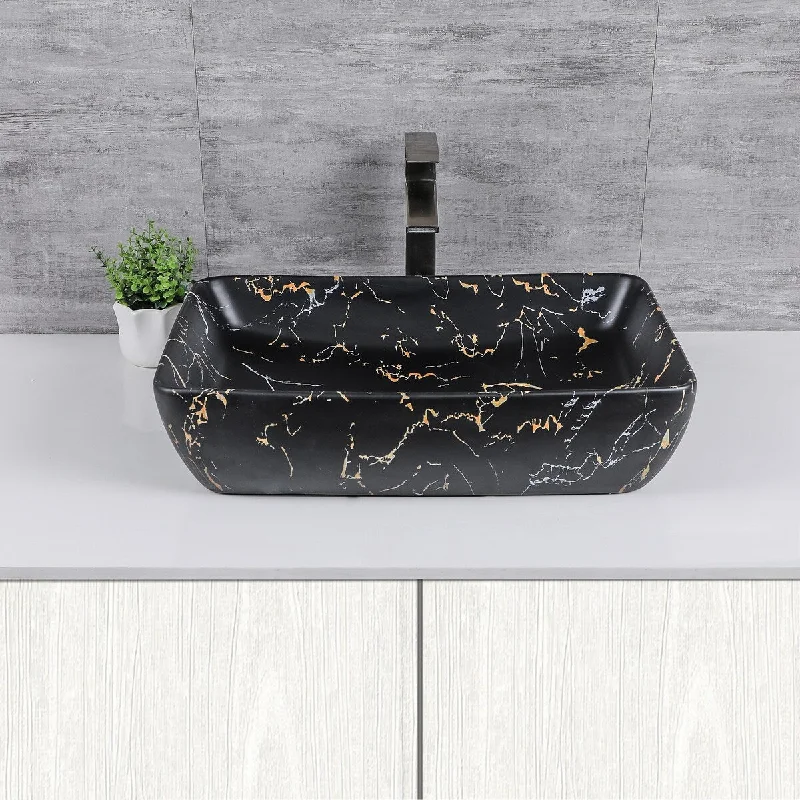 23"x15" Rectangle Bathroom Sink Modern Countertop Morden Black Marble Porcelain Ceramic Vanity Sink