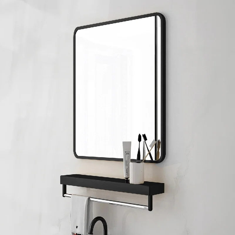 24*30inch Mirror Hangs Horizontally or Vertically Black Metal Framed Bathroom Mirror