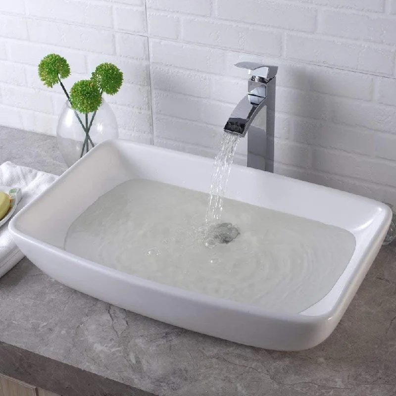 24"x15" White Ceramic Rectangular Vessel Bathroom Sink - 24*15*5