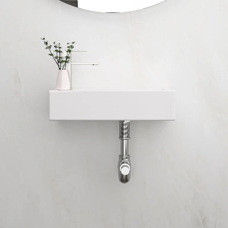 3.54 in. Wall-Mounted Rectangular Bathroom Sink in White with Left Faucet Hole - 14.57'' x 7.28''