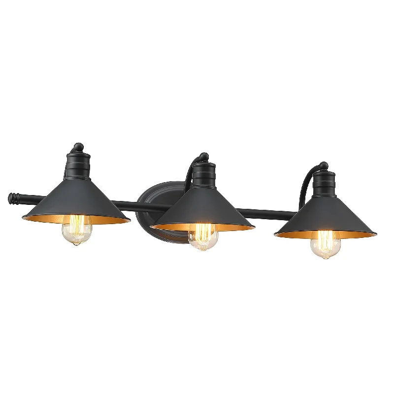 3-light Vanity Light with Matte Black finish and Gold Painting Inside