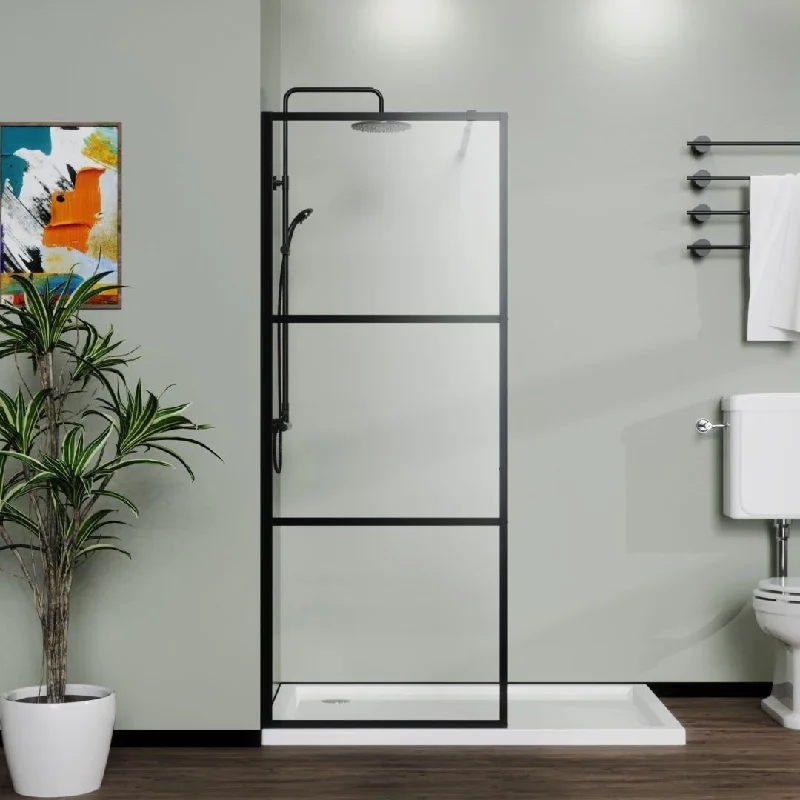 34" Shower Screen Door Walk-in Wet-room Black 3-panel Style - 34Wx72H