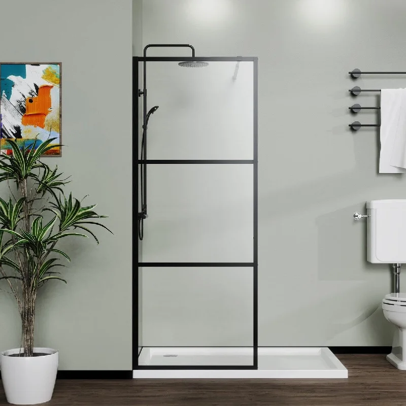 34" x 72" Framed Fixed Shower Screen in Black - 34" x 72"