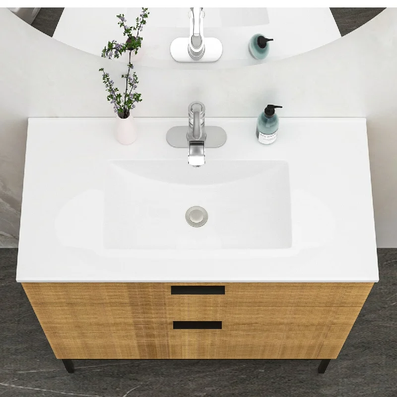 36 inch White Rectangular Ceramic Single Vanity Top with Single Faucet Hole and Overflow - 36" x 18" x 7"