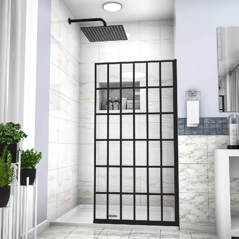 38" x 72" Single Panel Frameless Fixed Shower Door in Matte Black - 38" x 72"