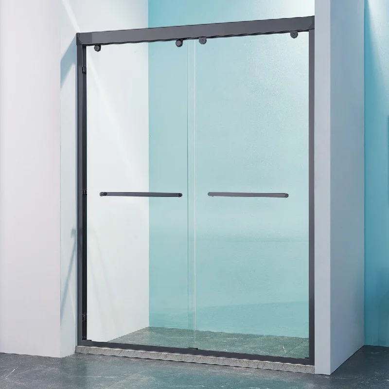 44-48"W x 75"H Double Sliding Shower Door, Aluminium Alloy Frame, 5/16 inches (8mm) Thick SGCC Tempered Clear Glass.