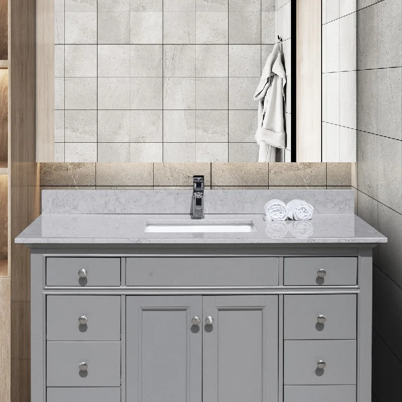 49"x22" Bathroom Vanity Top Engineered Stone with Rectangle Undermount Ceramic Sink,Single Faucet Hole with Back Splash