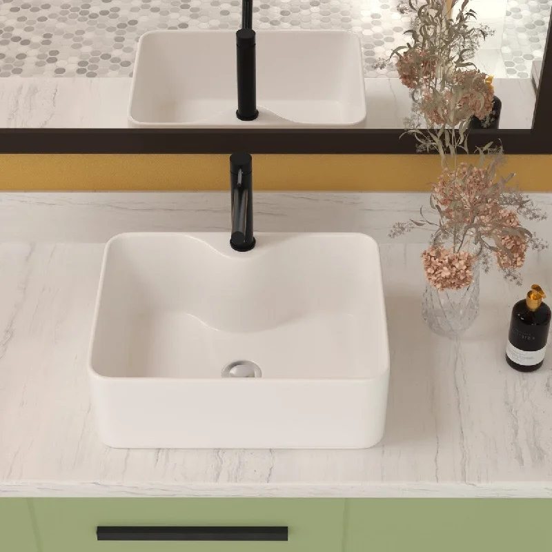 5.5 in. Ceramic Rectangular Vessel Bathroom Sink in White - 16'' x 12''