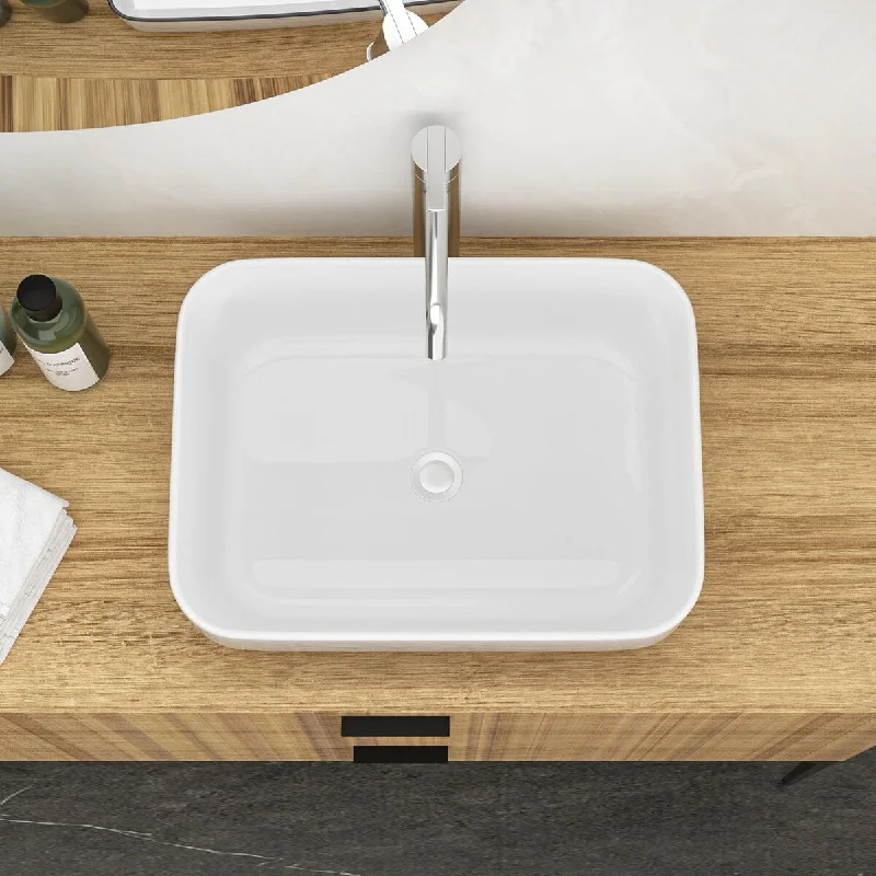 5.5 in. Ceramic Rectangular Vessel Bathroom Sink in White - 20" x 15''