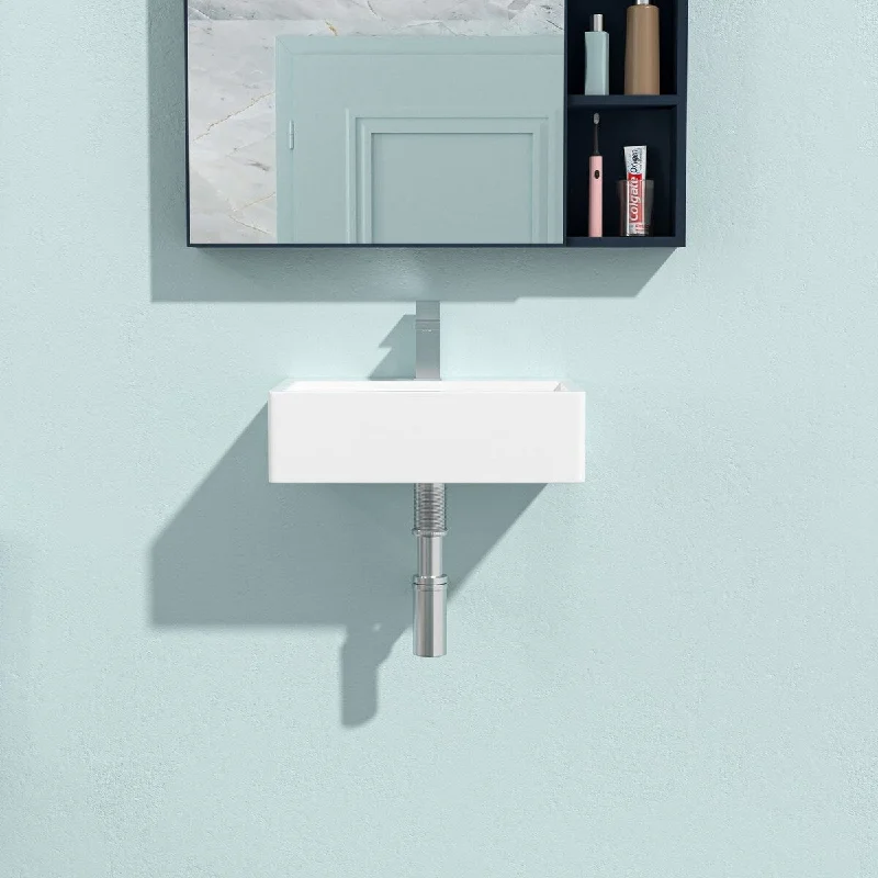 6 in Wall-Mounted Rectangular Bathroom Sink in White Ceramic - 20.8'' x 16.3''