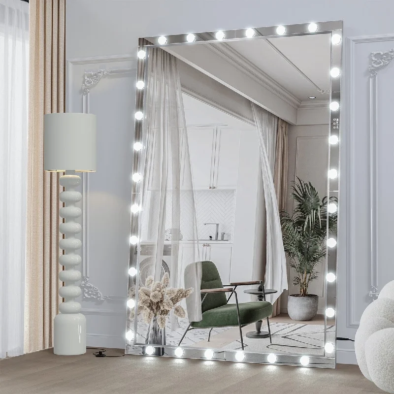 72 inches Rectangular Framed Wall Mounted Hollywood LED Mirror in Silver - 72" x 48"