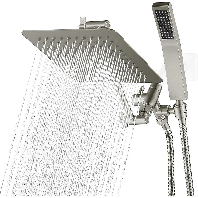 8" All Metal Dual Square Rain Shower Head Combo