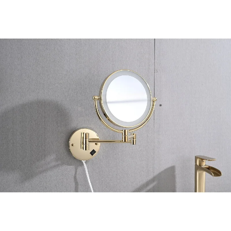 8 Inch LED Wall Mount Two-Sided Magnifying Makeup Mirror Extension Finish 1X/3X Magnification Plug