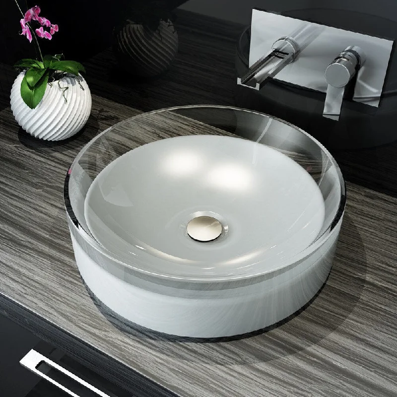 A&E Bath and Shower Meli White Polymer 15.75-inch Round Basin Lavatory Sink