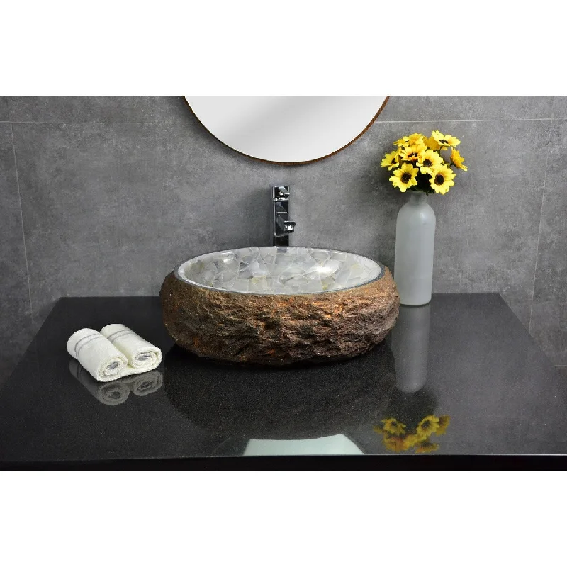 AA Warehousing Mason Granite Boulder with Polished Onyx Basin