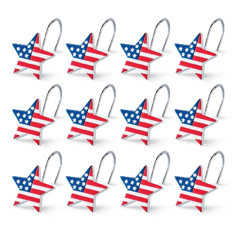 Americana Patriotic Stars Shower Curtain Hooks - Set of 12 - Red