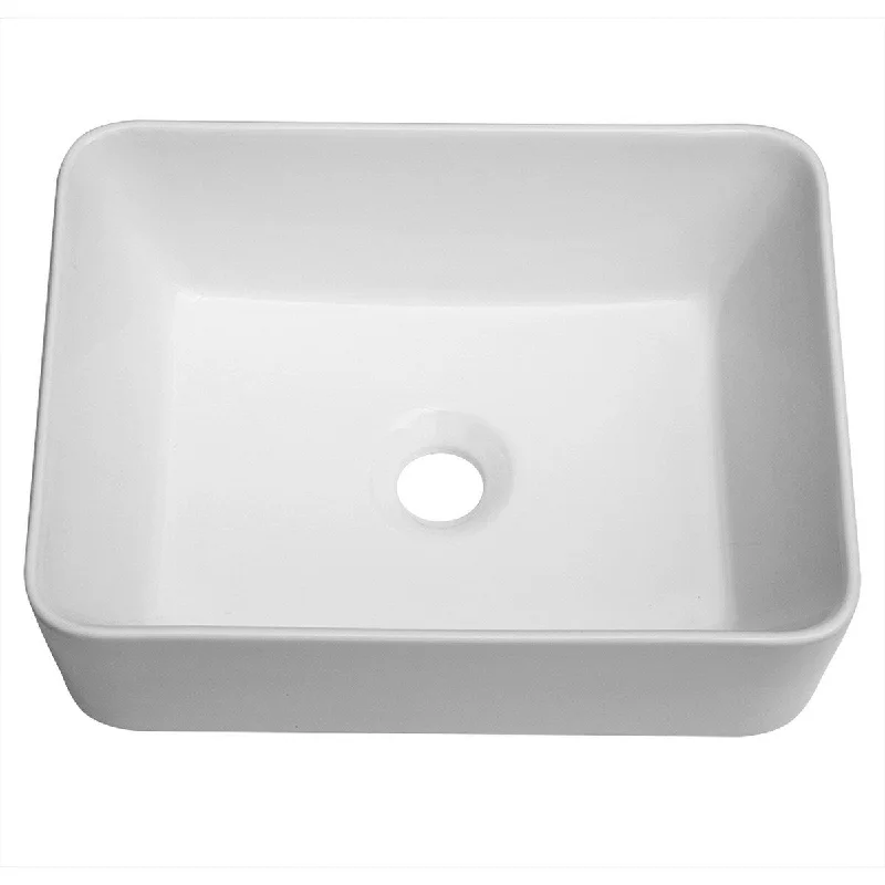 Aurora Decor Single Bowl Rectangle Vessel Bathroom Sink in White - 16 in. Width