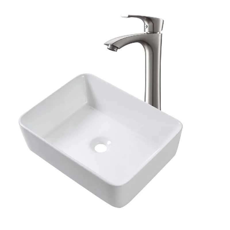 Aurora Decor Single Bowl Rectangle Vessel Bathroom Sink in White - 19 in. Width