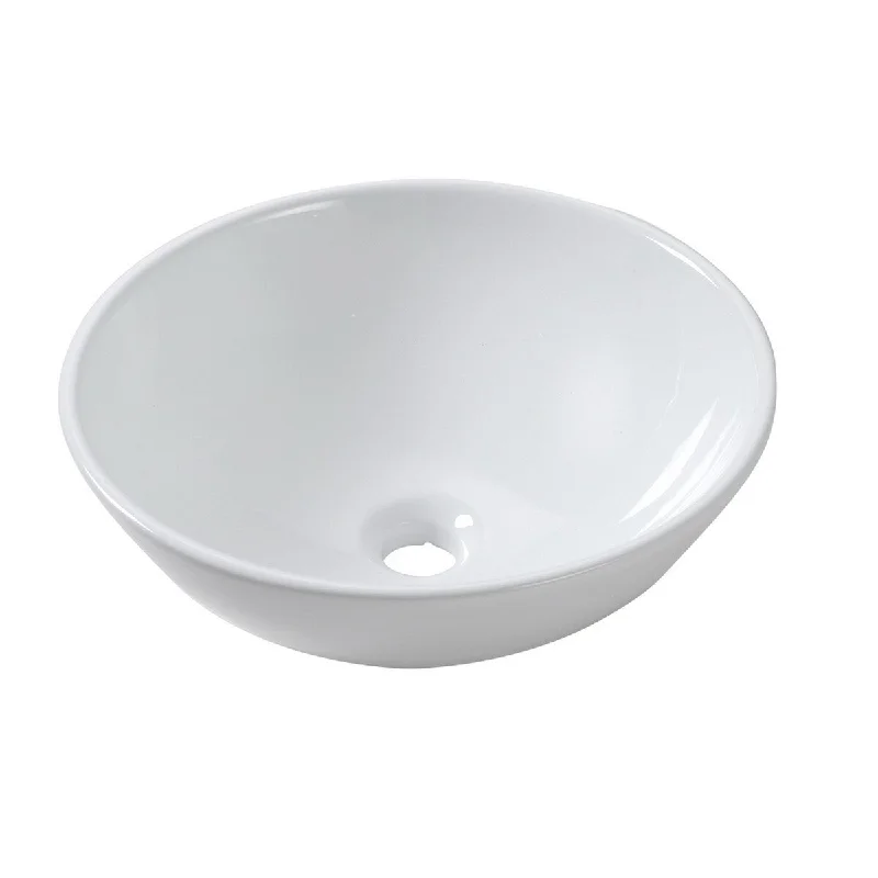 Aurora Decor Single Bowl Round Vessel Bathroom Sink in White - 13 in. Width