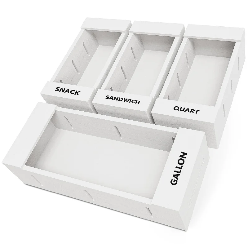 SpaceAid Bamboo Storage Bag Organizer for Kitchen Drawer, 4 Pack, White