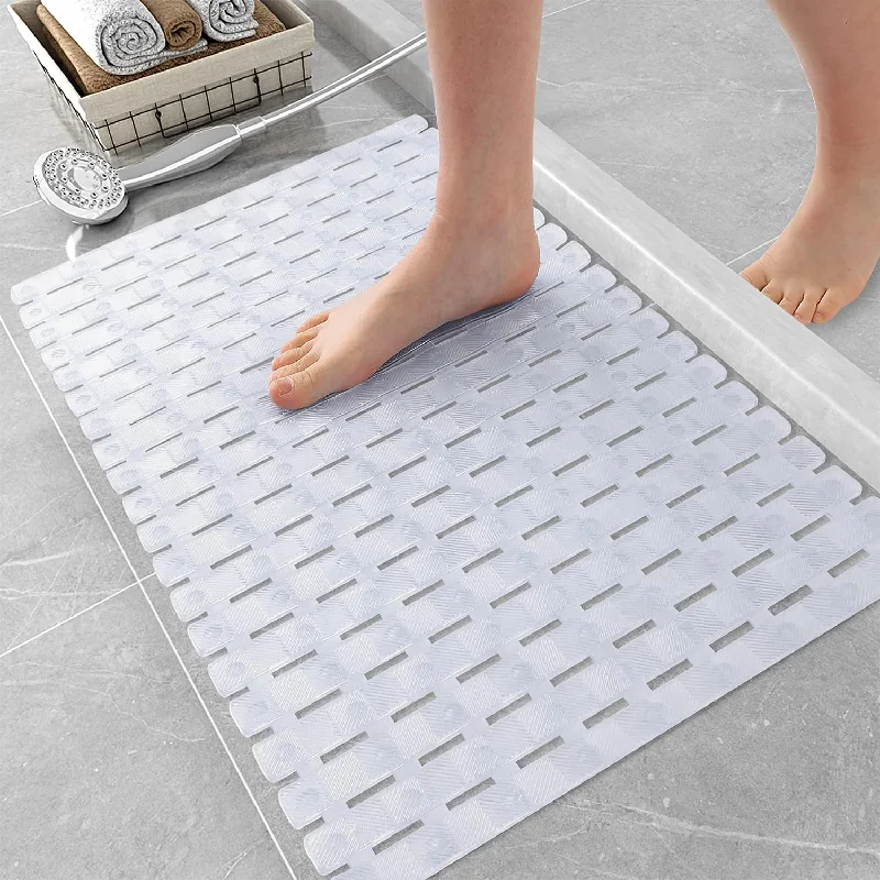 Bath Mat Clear Shower Mat Non Slip with Drain Holes and Suction Cups, 27.5" x 15.5"