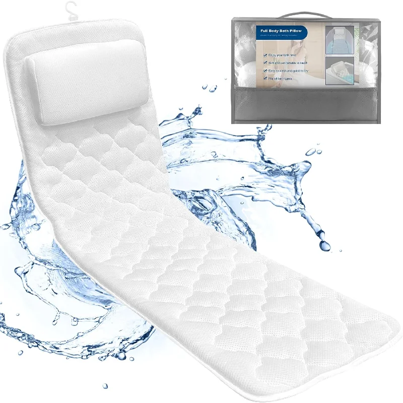 Bath Tub Pillow with Laundry Bag Full Body Bath Pillow, Spa Bath Pillows for Tub Neck and Back Support