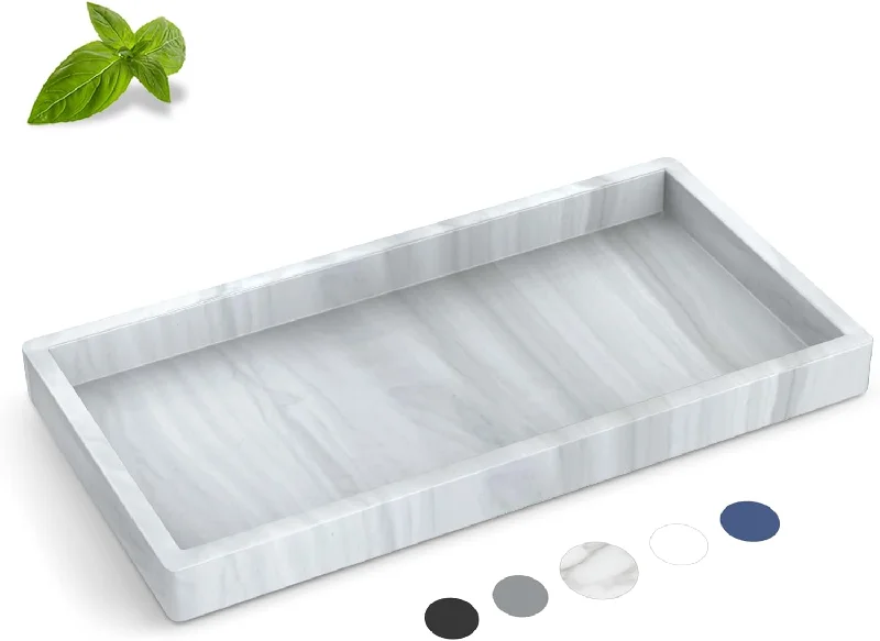 Bathroom Counter Tray Thickened Silicone Bathroom Vanity Tray for Bathroom Countertop (Marble Pattern)