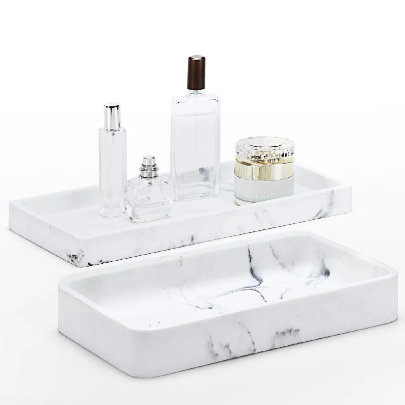 Jewelry Organizer Resin Tray, Bathroom Kitchen Dresser Vanity Tray Dish Ring Cosmetic Organizer for Candle Perfume Soap Shampoo Small Plant Home Decor