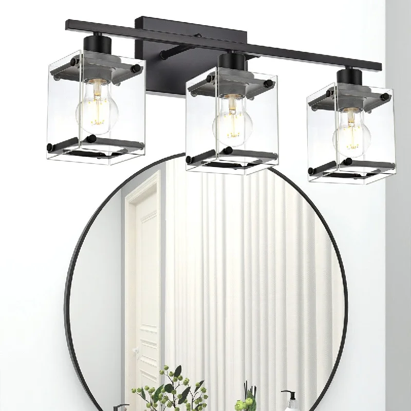 Bathroom Vanity Light Matte Black with Rectangular Clear Glass