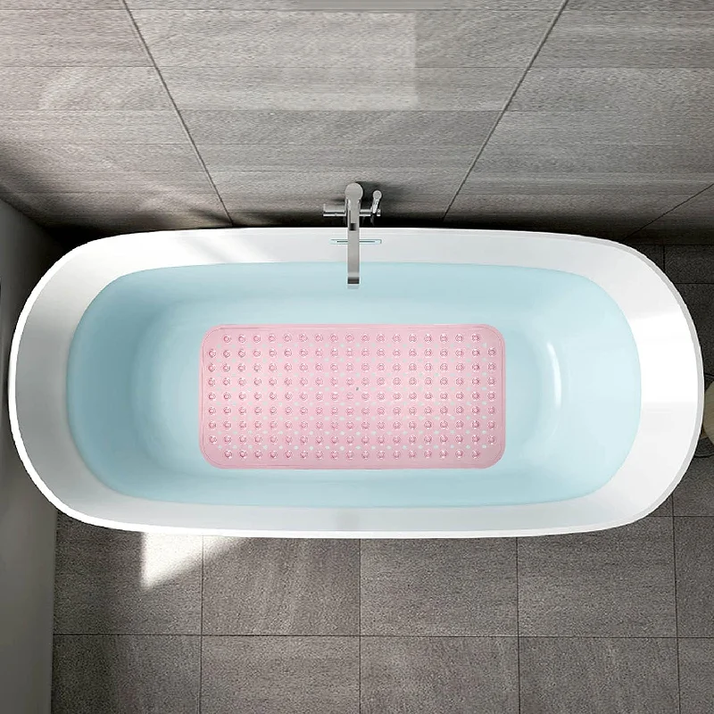 Bathtub Mat with Suction Cups with Drain Holes (Light Pink)