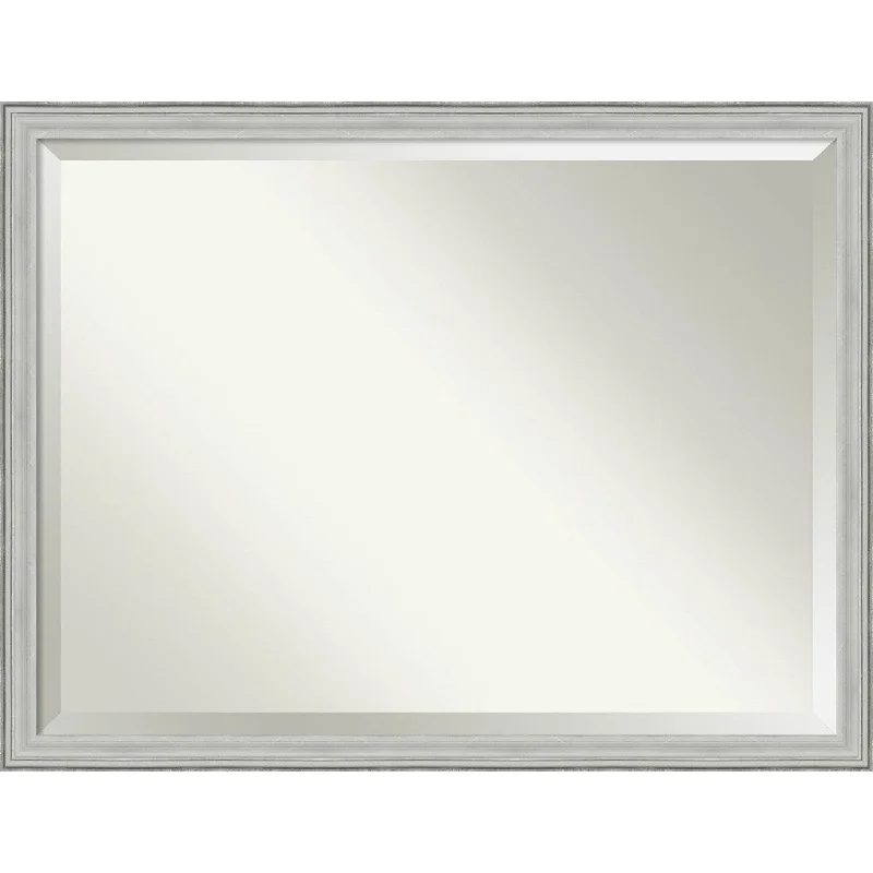 Beveled Wood Bathroom Wall Mirror - Bel Volto Silver Frame - Outer Size: 43 x 33 in