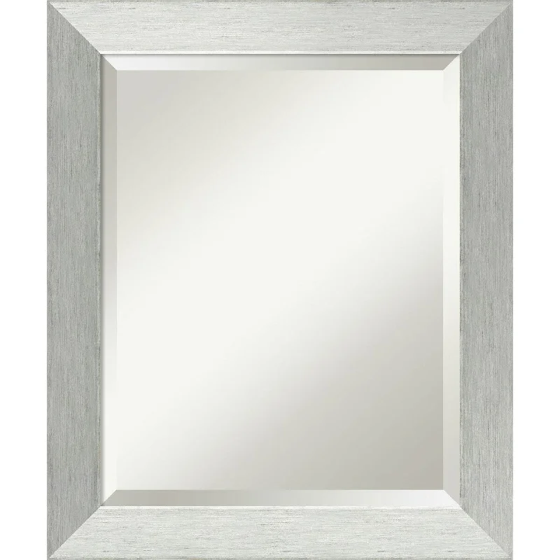 Beveled Wood Bathroom Wall Mirror - Brushed Sterling Silver Frame