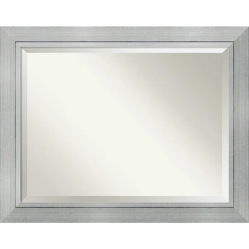 Beveled Wood Bathroom Wall Mirror - Romano Silver Frame - Outer Size: 47 x 37 in