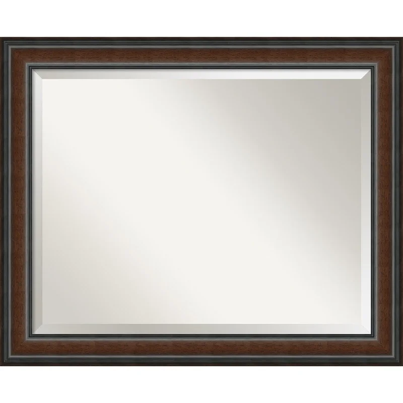 Beveled Wood Wall Mirror - Cyprus Walnut Frame - Outer Size: 33 x 27 in