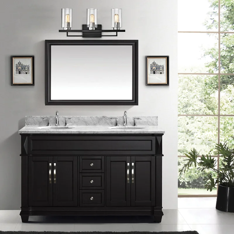 Black and Brushed Nickel 3-Light Vanity with Clear Beveled Glass Shades