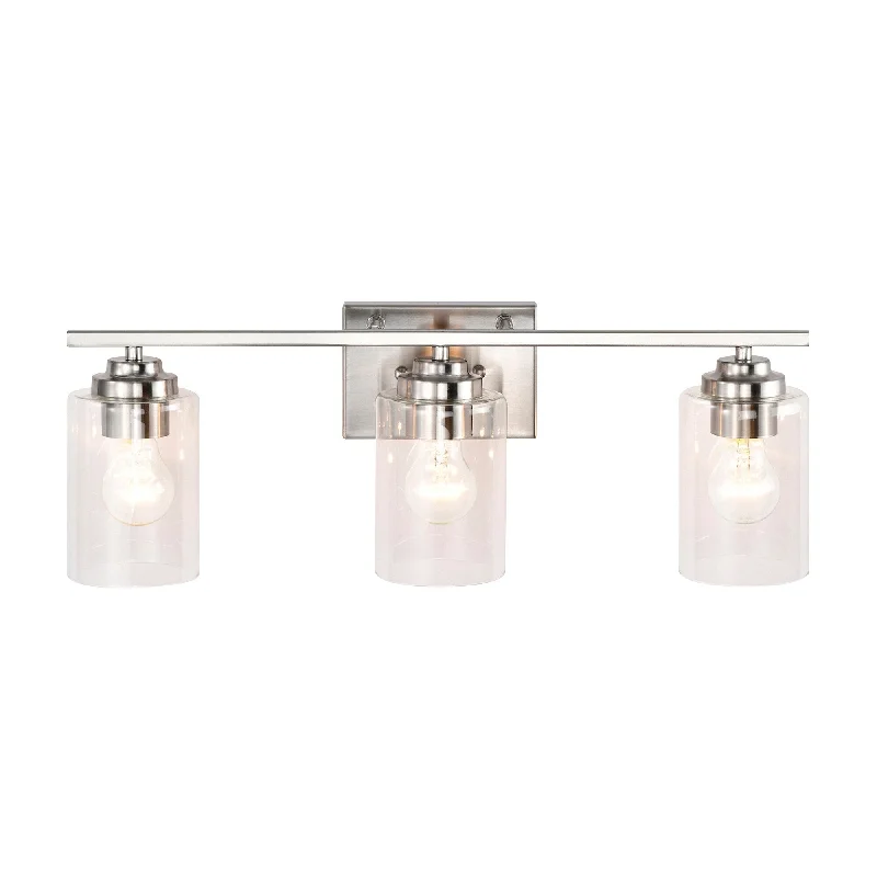 Brushed Nickel 3-Light Vanity Lights with Clear Glass Shades