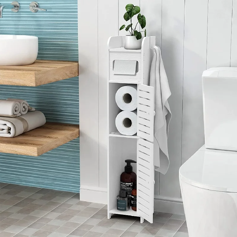 Cabinet Storage Bathroom Wall Organizer with 2 Doors and 2 Shelves (White)