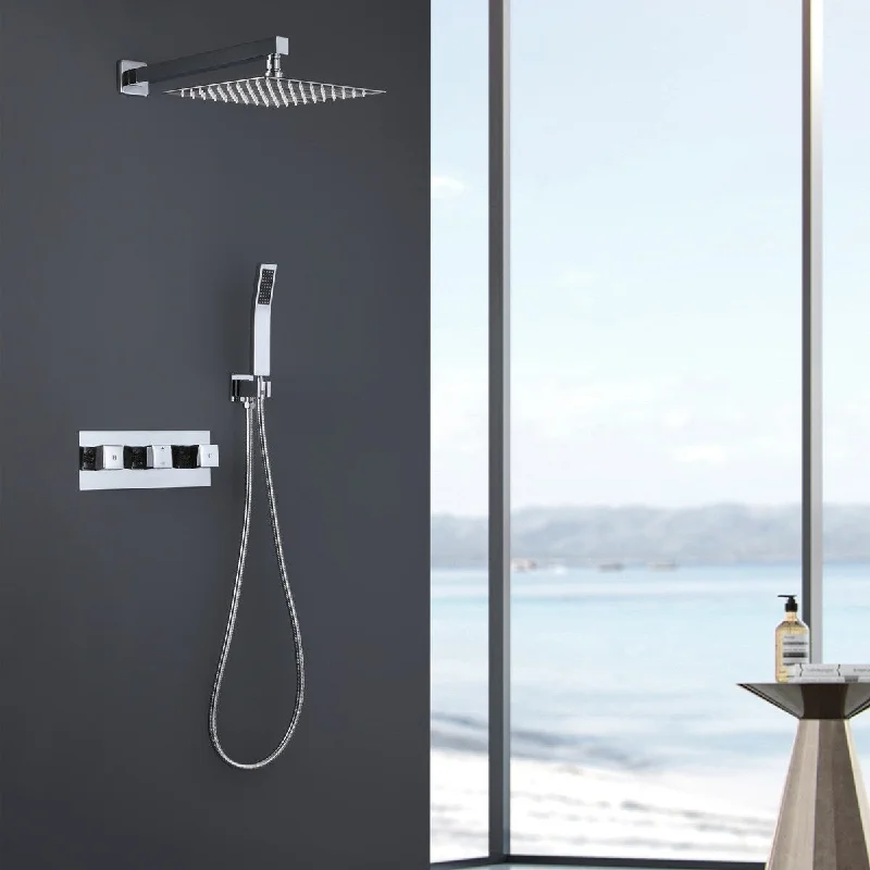 Complete Shower Fixtures, 3 Knob Handles Complete Shower Systems, 12 inches Chrome