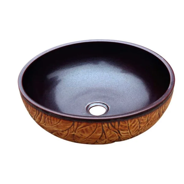 Dawn Brown Ceramic Hand Engraved and Hand-painted Vessel Sink Round Shape