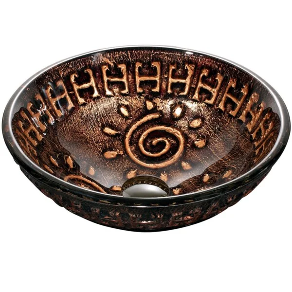 Dawn Tempered Glass Hand-painted Glass Vessel Sink Round Shape Copper and Gold