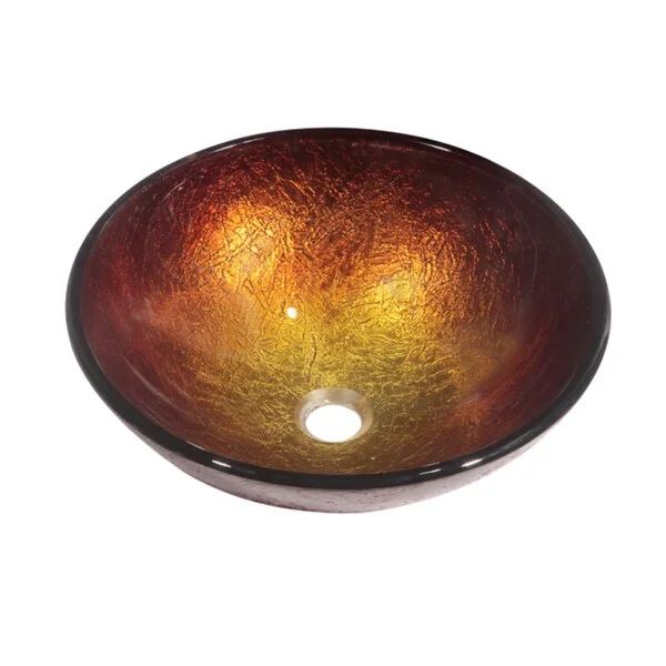 Dawn Tempered Glass Hand-painted Glass Vessel Sink Round Shape Gold and Brown