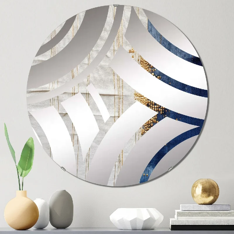 Designart "A Touch Of Gold And Kings Blue I" - Modern Abstract Painting Centre Wave Decorative Mirror