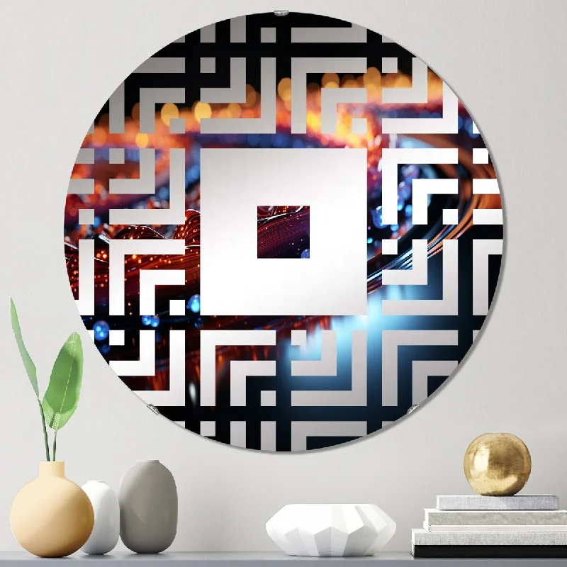 Designart "Abstract Futuristic Cityscape Of Sound" - Modern Abstract Landscapes Square Wall Mirror