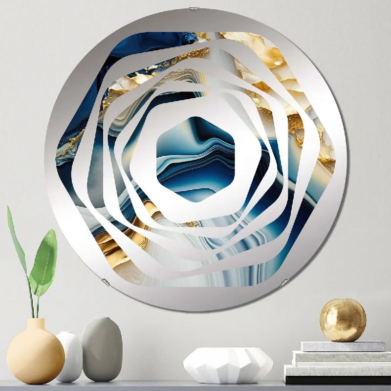 Designart "Abstract Geode Gold And Blue Marble II" - Modern Abstract Marble Amorphe Decorative Mirror